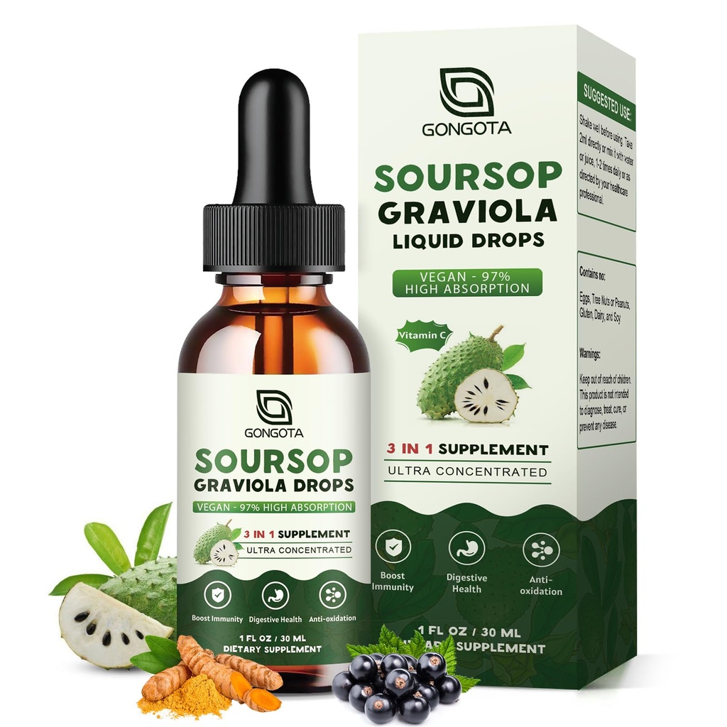 Soursop Graviolaの液体の低下、細胞のためのElderberry及びTurmericの有機性Soursopのビターム、digestiveサポート、草のエキス、砂糖の自由な/グルテンフリー- 1つのflのoz