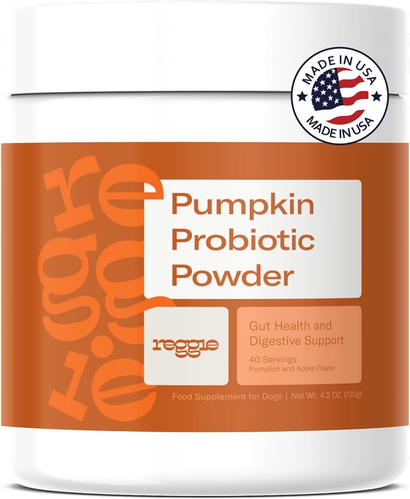 Reggie Pumpkin Probiotic Powder for Dogs | 7-Strain Probiotics + Pumpkin for Gut Health, Digestion & Stool Consistency | Natural Dog Digestive Supplement | Vet-Approved & Made in USA | 40 Scoops