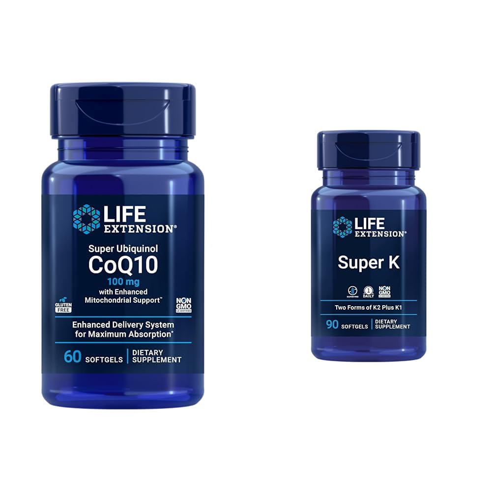 ライフエクステンションスーパーUbiquinol CoQ10強化ミトコンドリアサポート&スーパーK、ビタミンK1、ビタミンK2 mk-7、ビタミンK2 mk-4