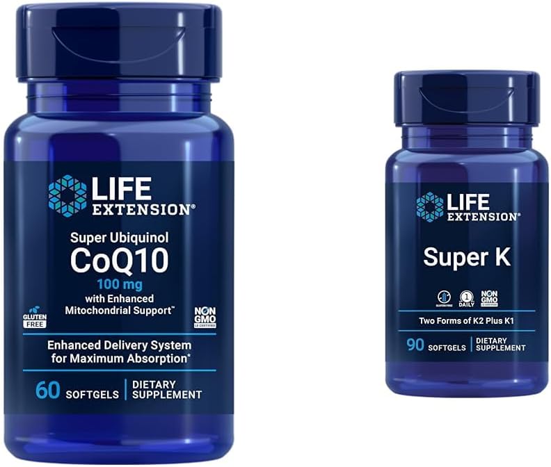 ライフエクステンションスーパーUbiquinol CoQ10強化ミトコンドリアサポート&スーパーK、ビタミンK1、ビタミンK2 mk-7、ビタミンK2 mk-4