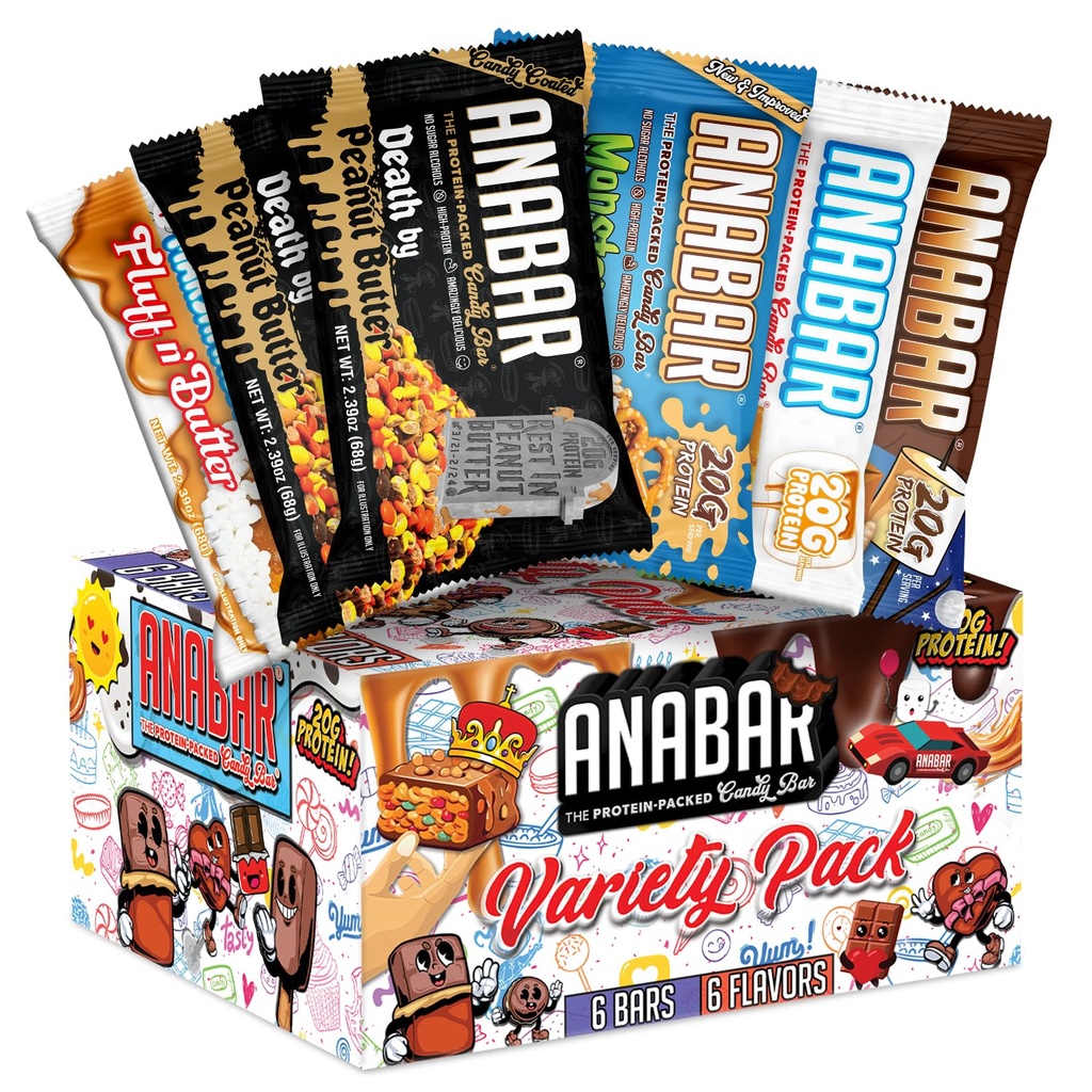 Anabar Protein Bar, The Sampler Pack, The Protein-Packed Candy Bar, World's Best Tasting Protein Bar, No Sugar Alcohols, High Protein, Amazingly Delicious, 20 Grams of Protein (6 Bars, Original Variety)