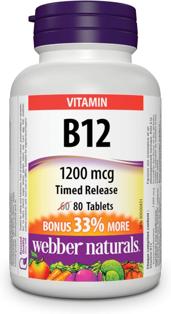 Webber Naturals Vitamin B12 Timed Release 1200mg 80 Tablets