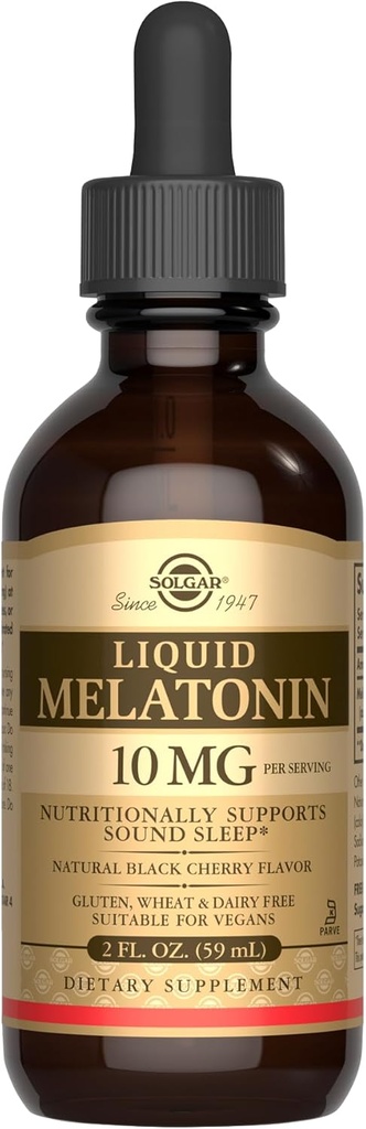 SOLGAR液体メラトニン10mg、天然黒チェリー味 - 2 fl oz - ジェットラグのために素晴らしい - ビーガン、グルテンフリー、コーシャ - 59 サービング