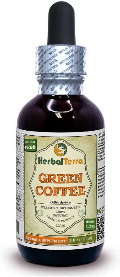 グリーンコーヒー(Coffeaアラビア語a)チンキ、有機乾燥豆液エキス(ブランド名:HerbalTerra、米国製)2 fl.oz(60 ml)