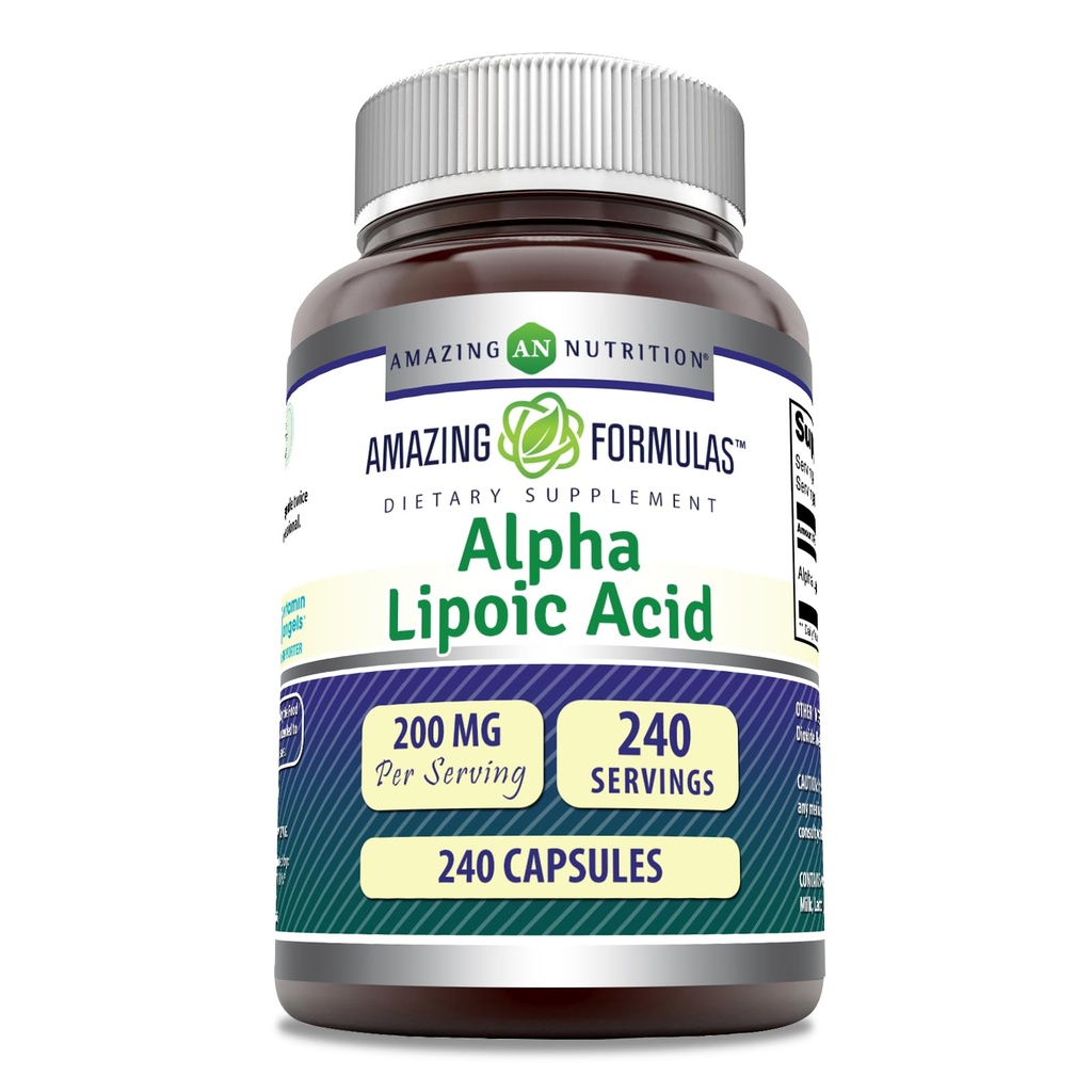 アメージングフォーミュラアルファリポ酸 | 200 Mg サプリメント | カプセル | ノンGMO | グルテンフリー | アメリカ製(1パック、240カウント)