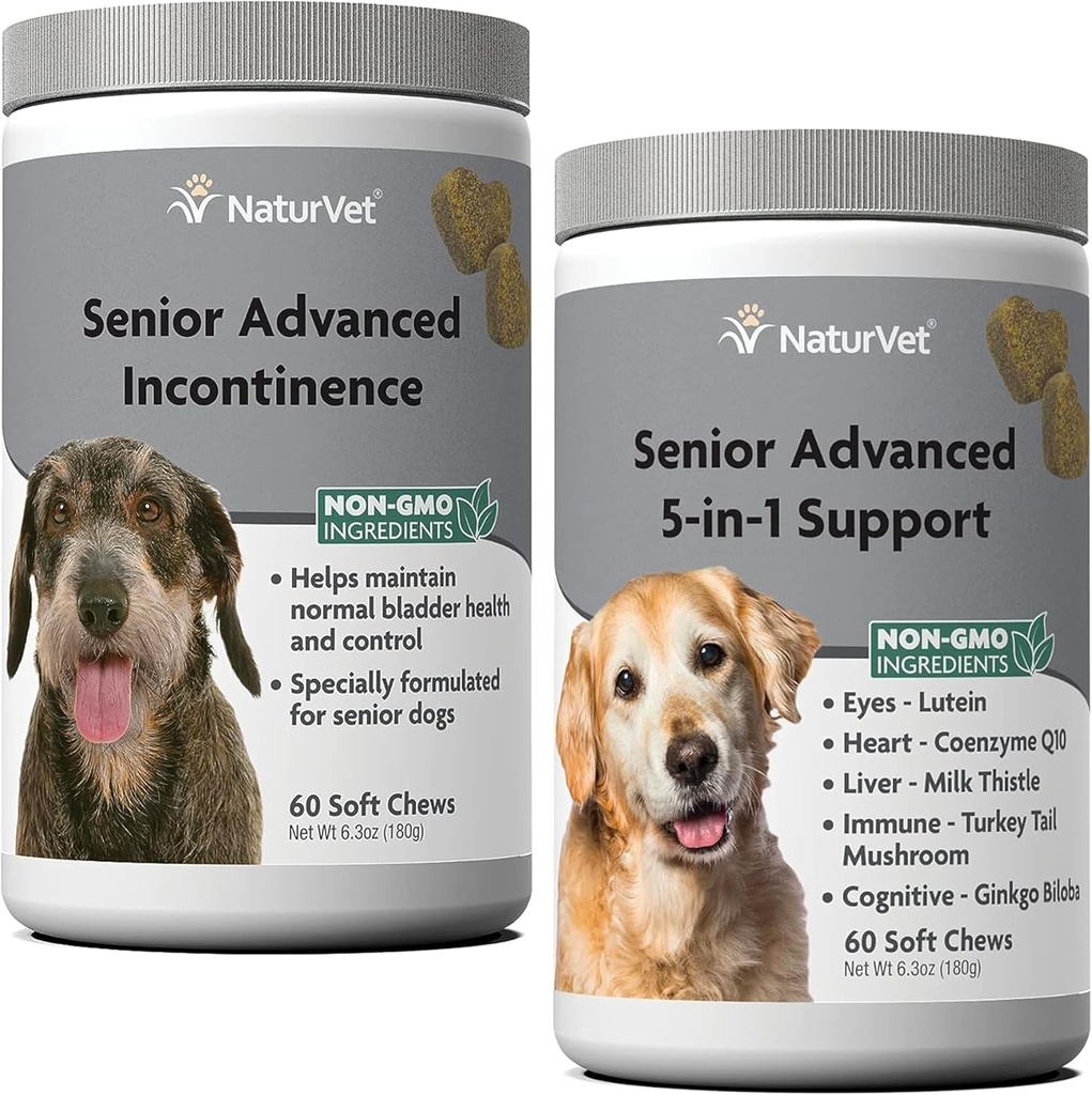 NaturVetシニアアドバンストインコニエンスドッグサプリメント - 犬の膀胱制御ノーマル尿 - 60 Ct。 ソフト咀嚼 - シニアアドバンスト5イン-1サポート犬のサプリメント - 60ソフト咀嚼