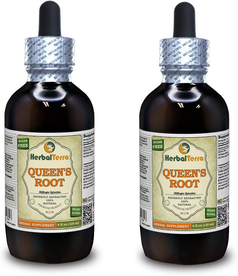 クイーンズ・ルート(Stillingia Sylvatica)チンキ、ドライ・ルーツ・液体エキス(ブランド名:HerbalTerra、米国製)2x4 fl.oz(2x120 ml)