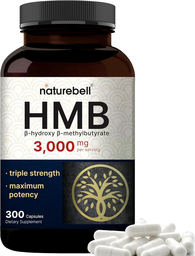 NatureBell HMB 3,000 mg / サービング | 300 カプセル、3X トリプル 強度 HMB ベータ-ヒドロキシ ベータ-メチルブチル酸塩 サプリメント – リーン 筋肉量 & 回復 サポート – 非GMO