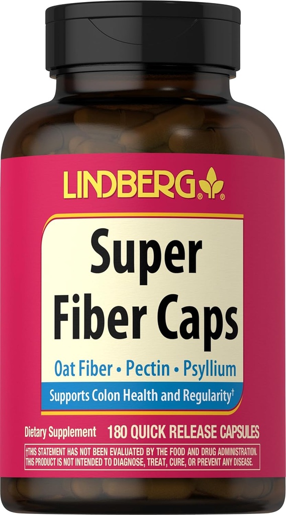 Lindberg Super Fiber Supplement | 180 Capsules | Oat, Pectin, & Psyllium | Non-GMO & Gluten Free