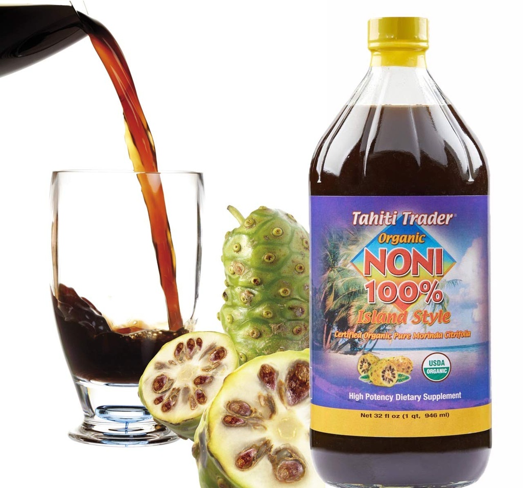Tahiti Trader Island Style High Potency Noni Juice - Pure Noni Fruit Juice Fermented to Vinegar - Organic Antioxidant Superfood Supporting Energy & Body Health - (32oz, 1 Pack)