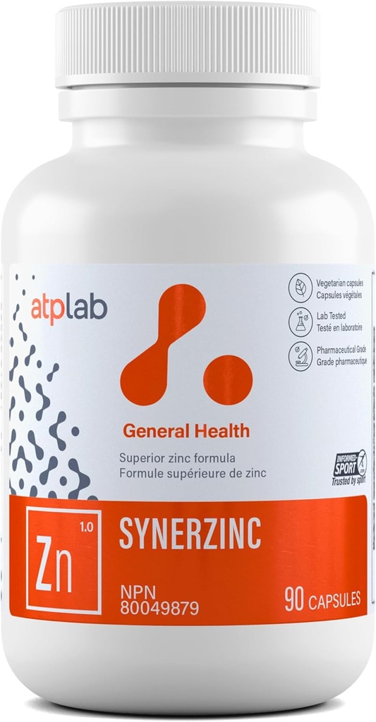 ATP LAB Synerzinc 90キャップ - 男性と女性のためのビーガン亜鉛サプリメント - 亜鉛ミネラルサプリメント - 健康な皮膚 - 大人のための亜鉛ビタミン