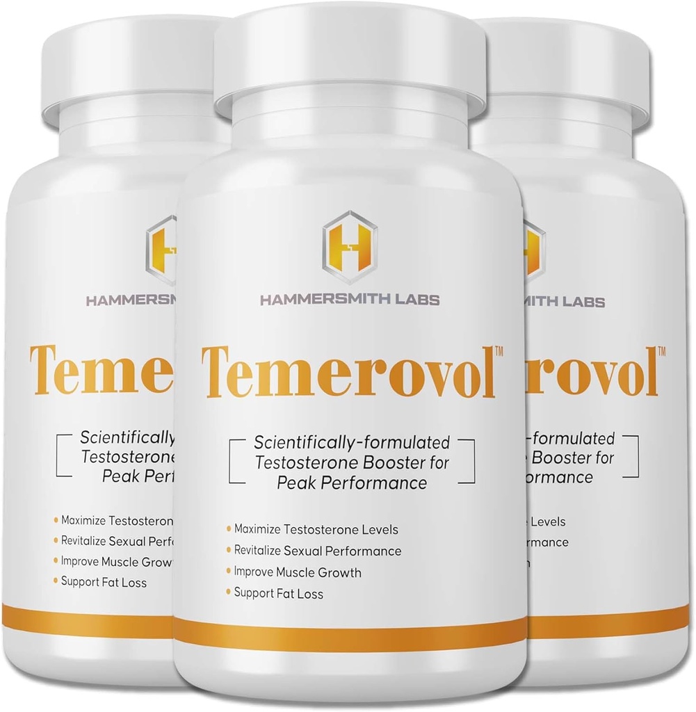 Temerovol - 男性用サプリメント - エネルギー、強度、リビドーを強化 - リーンマッスルビルダー、60カプセル - 3ボトルバンドル