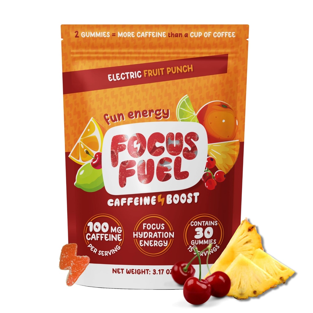 FocusFuel Energy Chews - フルーツパンチフレーバー(15サービング) - 100mgカフェイン+ L-テアニン+ B12、マグネシウム - ブーストフォーカス&エネルギー - クラッシュまたはジッタなし