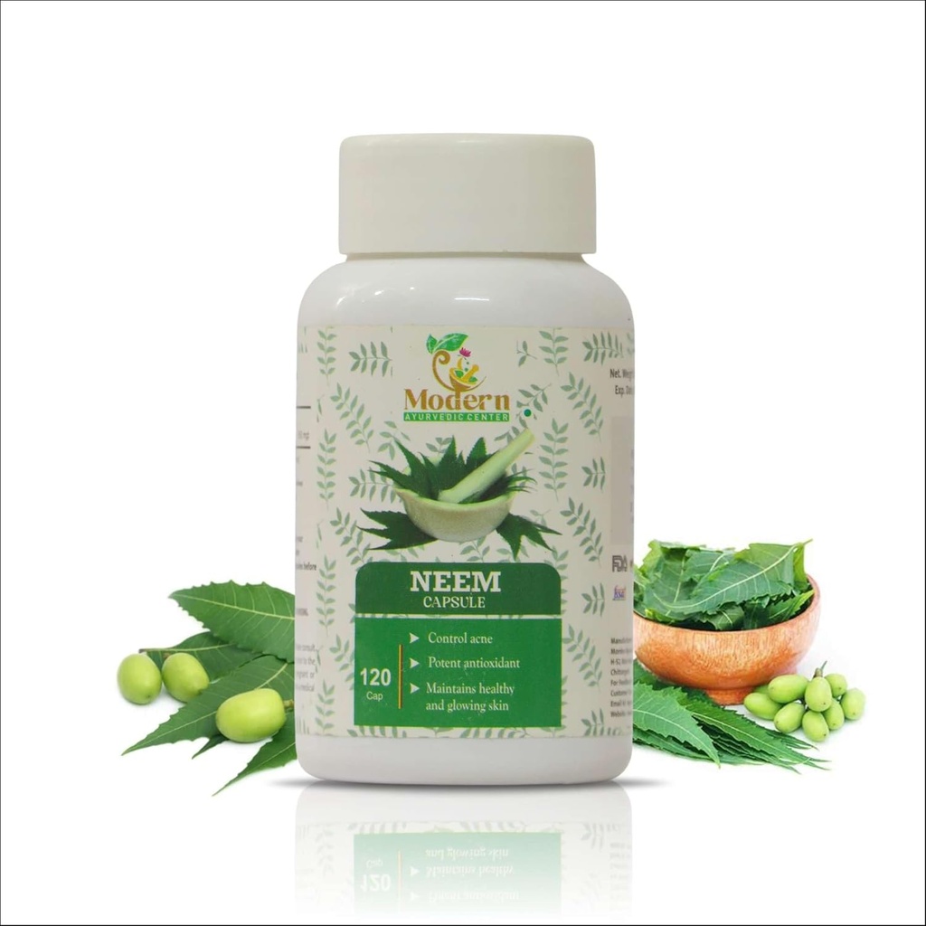 現代Ayurvedicの中心の有機性Neem 120のカプセルはアクネ制御、酸化防止保護、健康な及び皮の純粋なNeem (Azadirachtaのインディカ)の補足を自然なウェルネス支えます