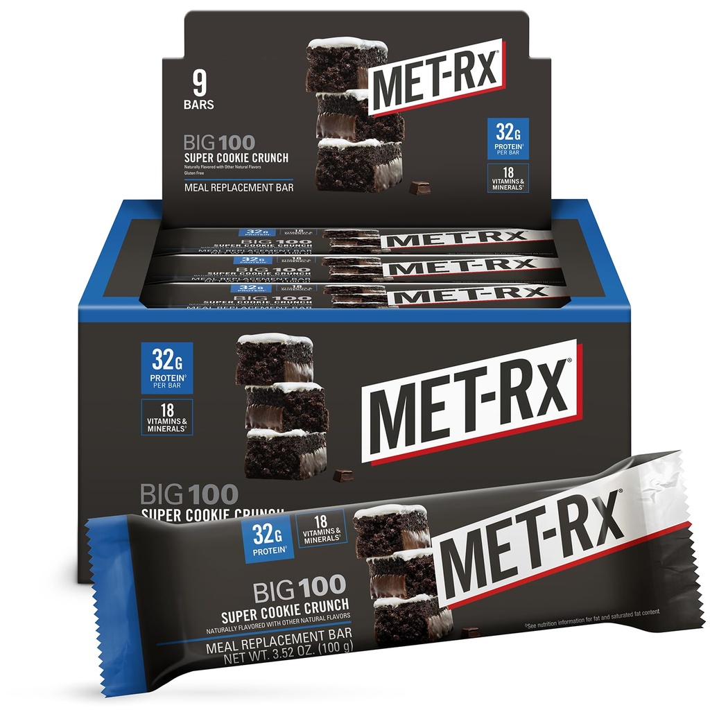 MET-Rxの大きい100の蛋白質棒、食事の取り替え棒、32G蛋白質、極度のクッキー クランチ、9棒(パッケージ1)