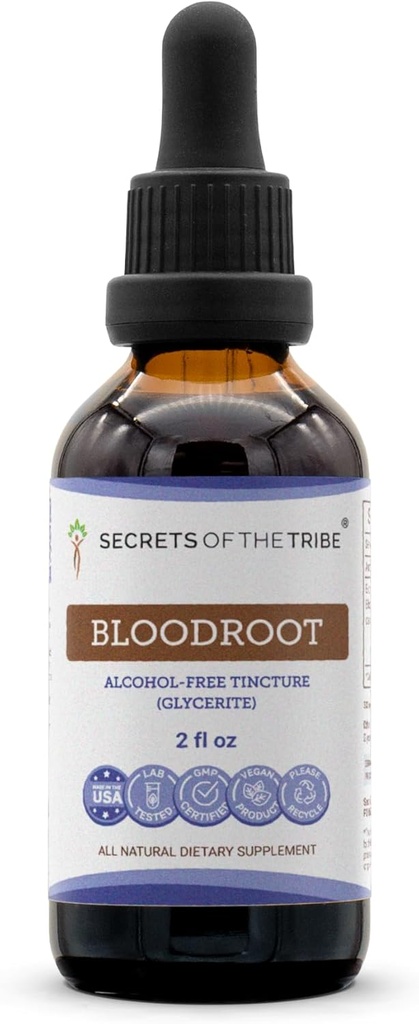 Tribe Bloodroot Tinctureアルコールフリーエキスの秘密, レスポンサリーファームブラッドルート (Sanguinaria Canadensis) ドライルートチンキサプリメント (2 FL OZ)