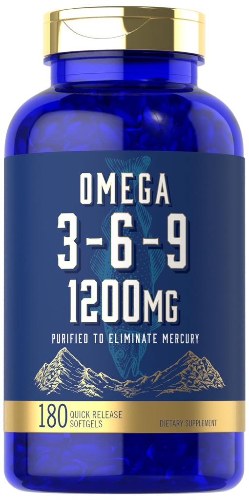 カーライルオメガ3 6 9サプリメント | 1,200mg | 180Softgelカプセル | トリプルオメガコンプレックス | 魚介類・ホウラージ油・EPA・DHA | GMO・グルテンフリー