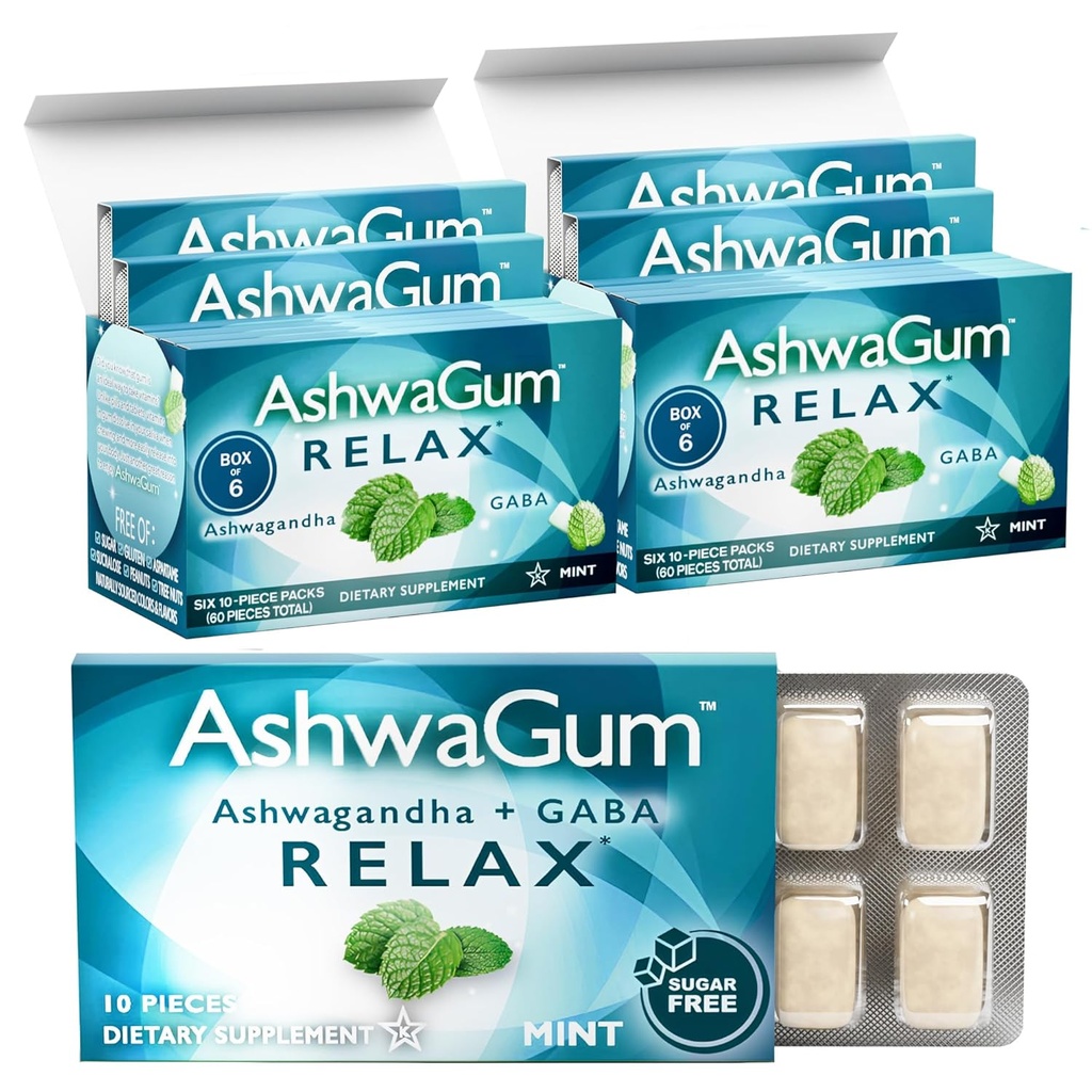 AshwaGumはBetterGum、KSM 66 AshwagandhaおよびGabaの高効力の補足によるRelaXのゴム、サポート圧力および張力救助、ガミー、砂糖なしの、2のパックに代わります