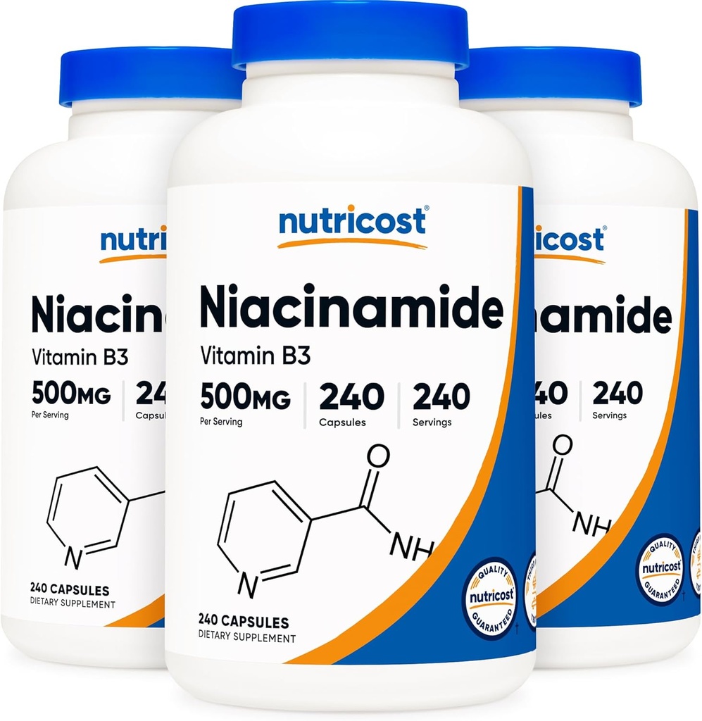 Nutricost Niacinamide (ビタミンB3) 500mg、240カプセル(3本のびん)