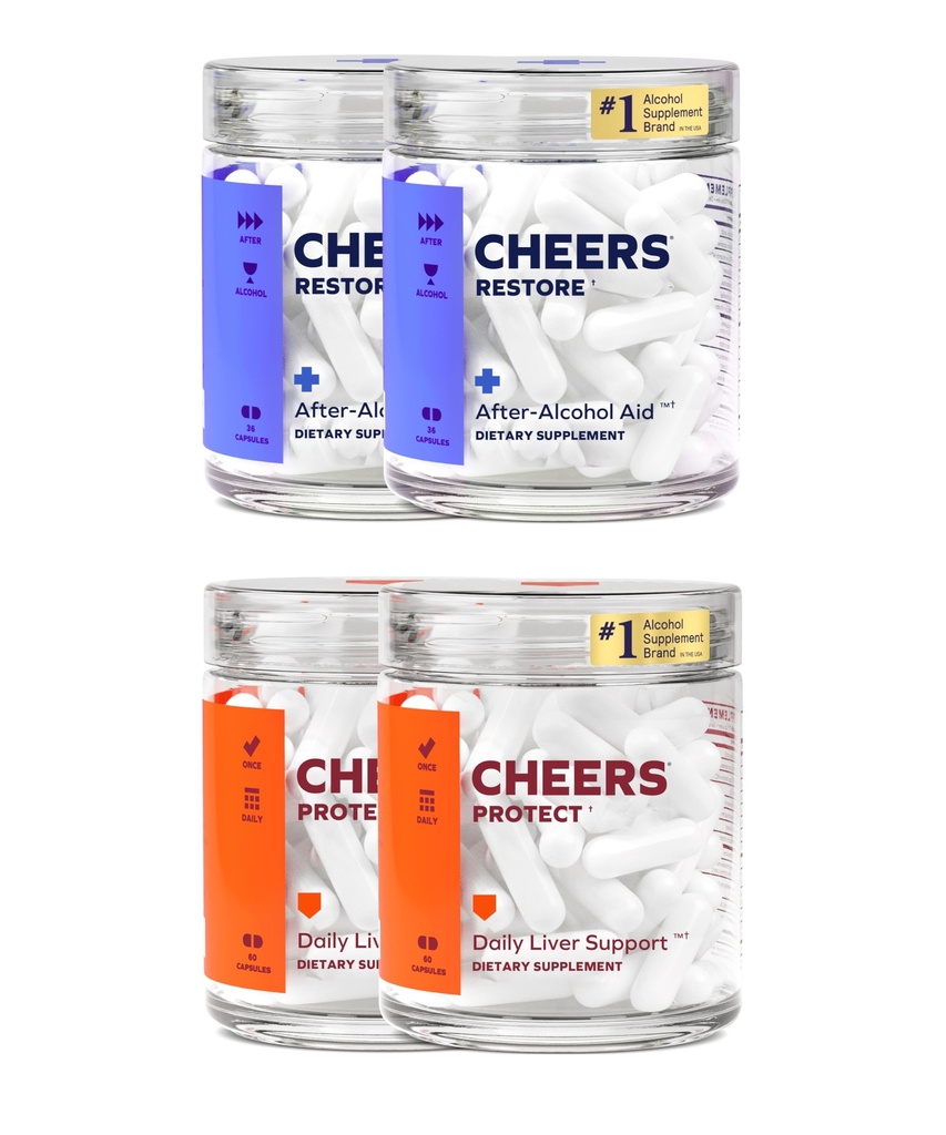 チェアーズ・レバーコンボ | 再建・保護 | 飲酒後、あなたの肝臓と気分を良く | DHM, L-Cysteine, ミルク・アザミ, パイクリー・ピアーズ, B-Vitamins | 24 Doses Restore, 60 Doses Protect | サプリメント