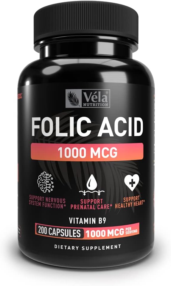 葉酸サプリメント | サービングあたり1,000mcg, 200カプセル | サポートハートヘルス, プレナタルサポートサプリメント | 非GMO, 3rdパーティテスト済み