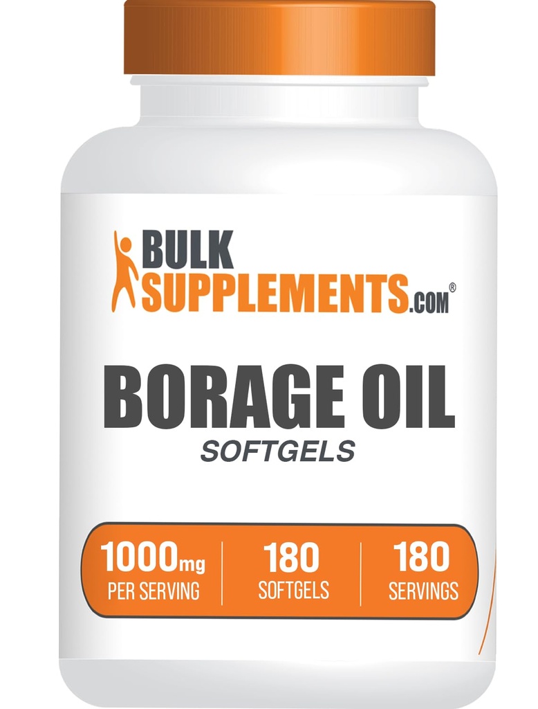 BulkSupplements.com Borage Oil Softgels - Gamma Linolenic acid Supplements、Borage Oil Supplements、Borage Oil 1000mg - Gluten Free、1回の給食当たりSoftgel、180カウント(パッケージ1)