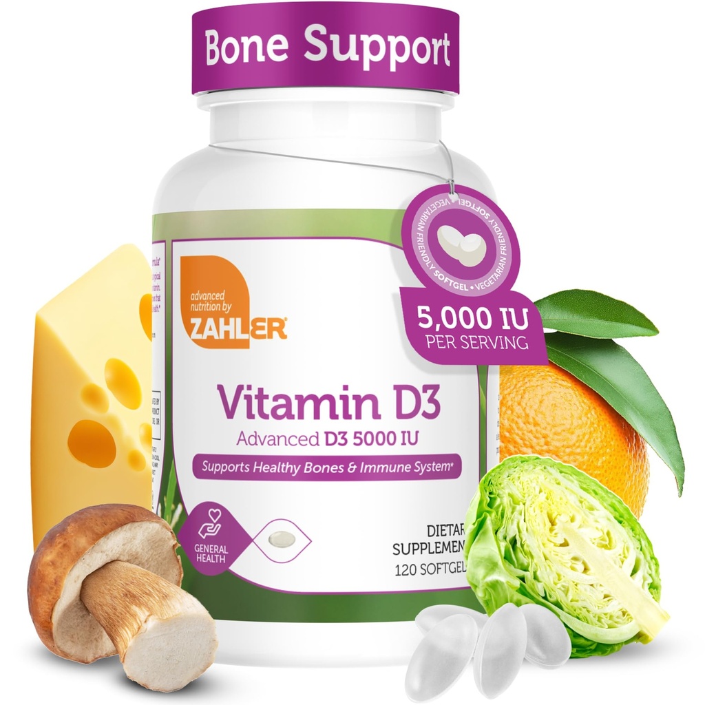 Zahler - アドバンストビタミンD3 5000 IU Softgels(120カウント) 免疫サポート、骨、歯、筋肉健康のためのコッシャーベジタリアンフレンドリーなビタミンD - 大人のための毎日のD3ビタミンサプリメント - 簡単なSwallow V