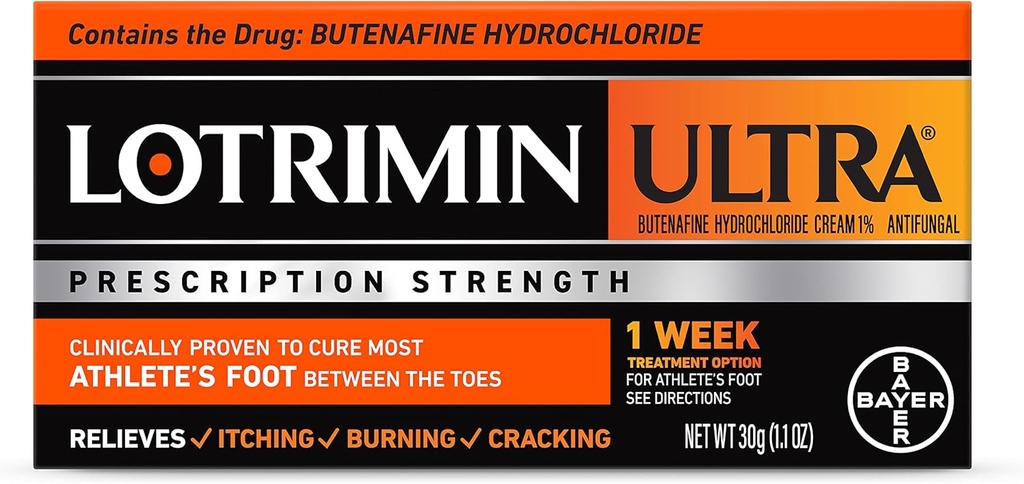 Lotrimin Ultra 1 Week Athleteのフィートの処置、規定の強さのBetenafineの塩酸塩1%のカーブのほとんどの選手のフィート間のつま先、クリーム、1.1 Oz