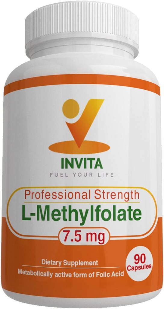 INVITA L-Methylfolate - エネルギー、気分及び免疫サポートのための専門の強さの活動的なメチルの葉酸塩- 5-MTHFの補足-非GMOのグルテンフリー、無注入口(7.5 Mg)