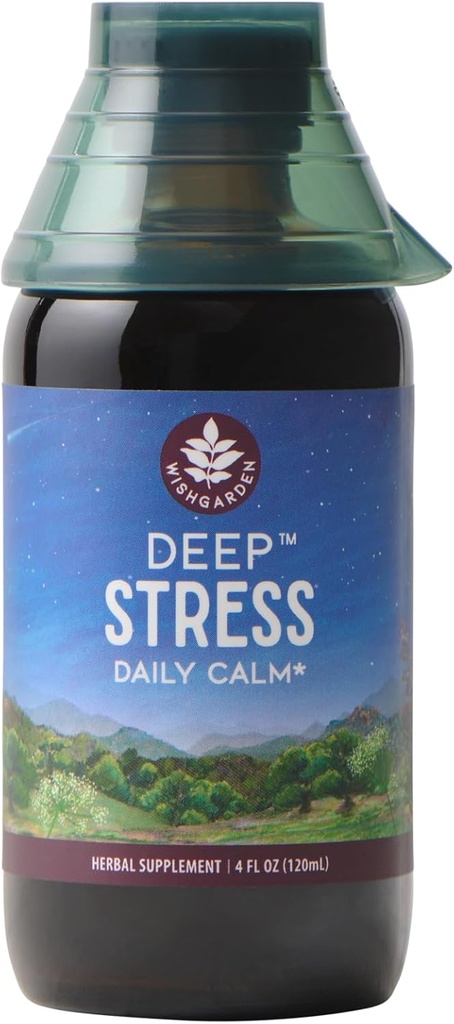 WishGarden Herbs Deep Stress with Ashwagandha - Plant-Based Liquid Herbal Adrenal Support Supplement with Ashwagandha Root and Powerhouse Adaptogens for Stress Relief, Fast-Acting Stress Tincture, 4oz