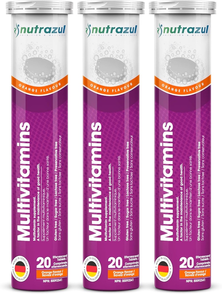 ナッツラズールマルチビタミンEffervescent錠 | 60錠 | 9個のエッセンシャルビタミンによる免疫サポート | 大人と子供のための毎日の健康にパーフェクト | オレンジ味