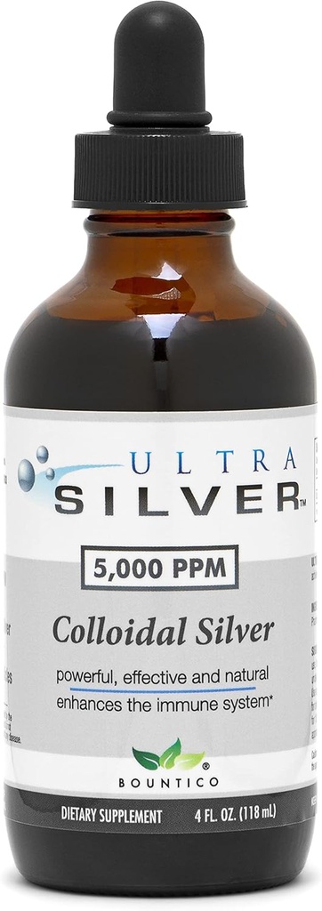 ウルトラシルバー®コロイドシルバー | 5,000 PPM, 4 Oz (118mL) | ミネラルサプリメント | 真のコロイドシルバー - ドッパー付き