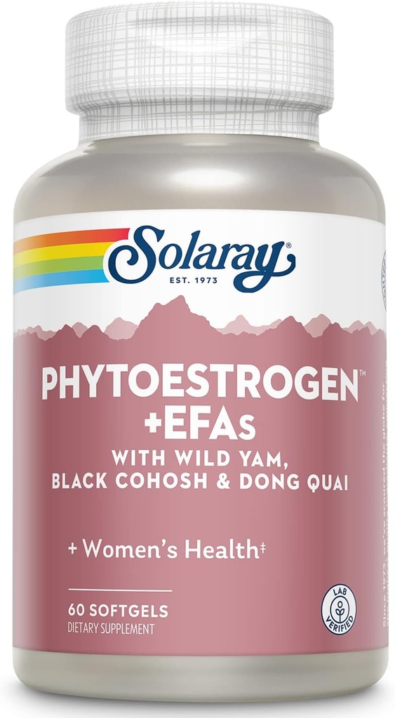 SOLARAY PhytoEstrogen Plus EFAs 更年期サポート | ワイルド・ヤム・ブラック・コホッシュ・イブニング・プリムローズ・ボラージュ | 60ct, 30 サーブ