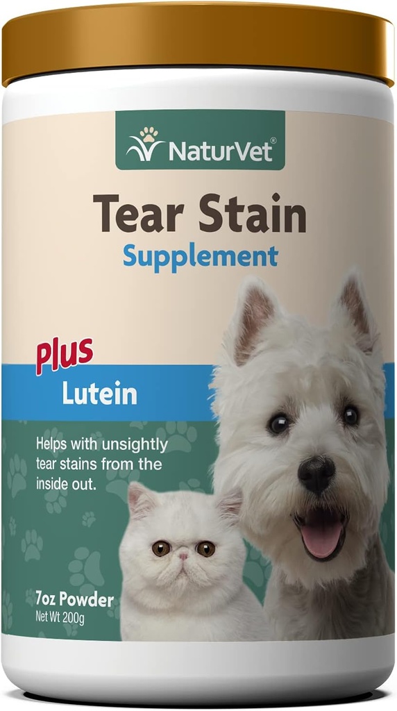 NaturVet - Tear Stain Plus Lutein | 目に見えない涙の静脈を排除 | クランベリーエキス、Calcium Ascorbate&Oregon Grape Rootで強化 | 犬と猫用 | 200 グラムパウダー