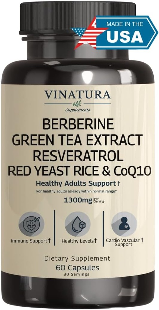 VINATURA Berberine HCL&Ceylon Cinnamon - サービングごとの赤いイースト米及びCoQ10 1300mg *USAは作りました及び緑茶のエキス、Resveratrol、マグネシウム、Glycinate、Chromium Picolinateが付いているテストされた*健康なレベル