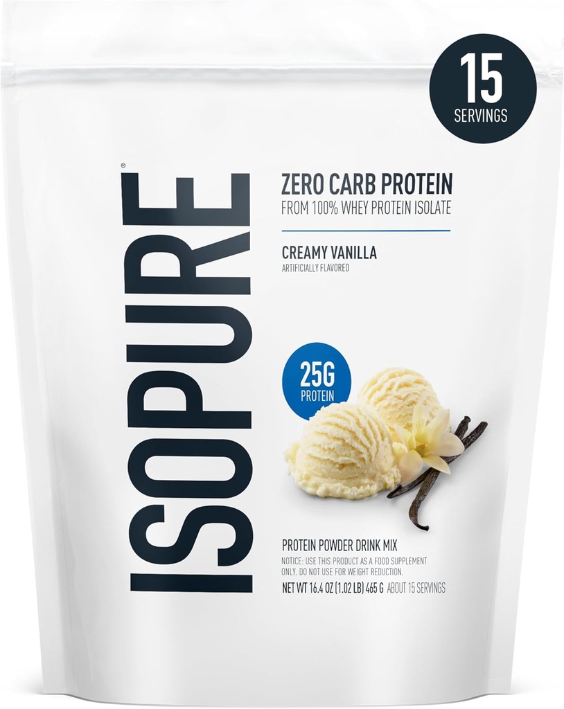 Isopure Zero Carb 100%の純粋な乳白色の隔離蛋白質の粉、Lactoseはビタミン、クリーム色のバニラ、サービングごとの25g蛋白質と、15のサービング(包装5月Vary)放します