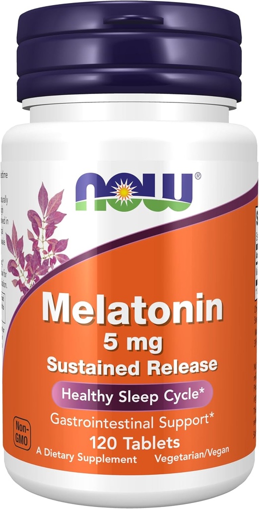 NOW Foods Supplements, Melatonin 5 mg, Sustained Release, Formulated for a 4-Hour Release Period, 120 Tablets