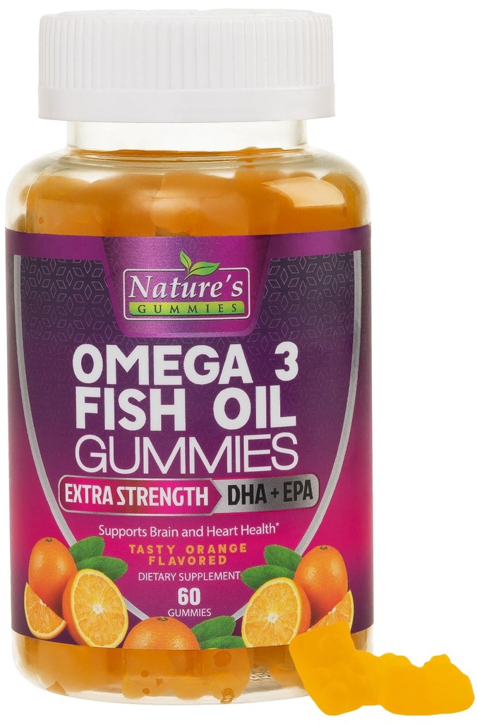 Omega 3の魚油のガミー、高い吸収DHA及びEPAの中心の健康なオメガ3のガミーの補足、余分強さの接合箇所及び頭脳サポート、おいしいオレンジ味の魚油の性質のビタミン- 60のガミー