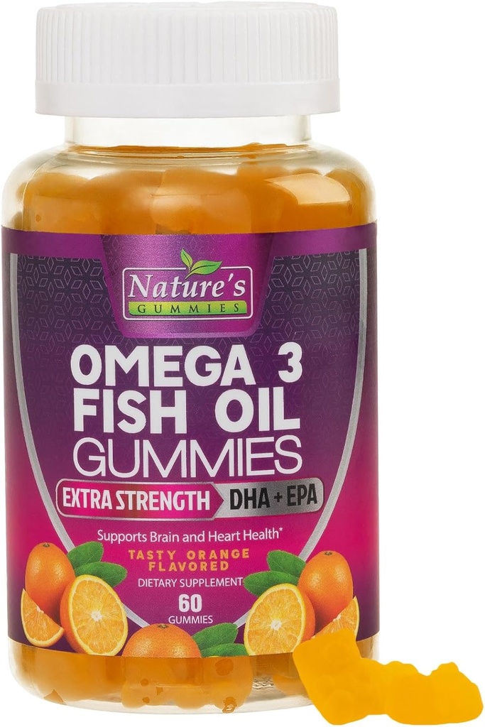 Omega 3の魚油のガミー、高い吸収DHA及びEPAの中心の健康なオメガ3のガミーの補足、余分強さの接合箇所及び頭脳サポート、おいしいオレンジ味の魚油の性質のビタミン- 60のガミー