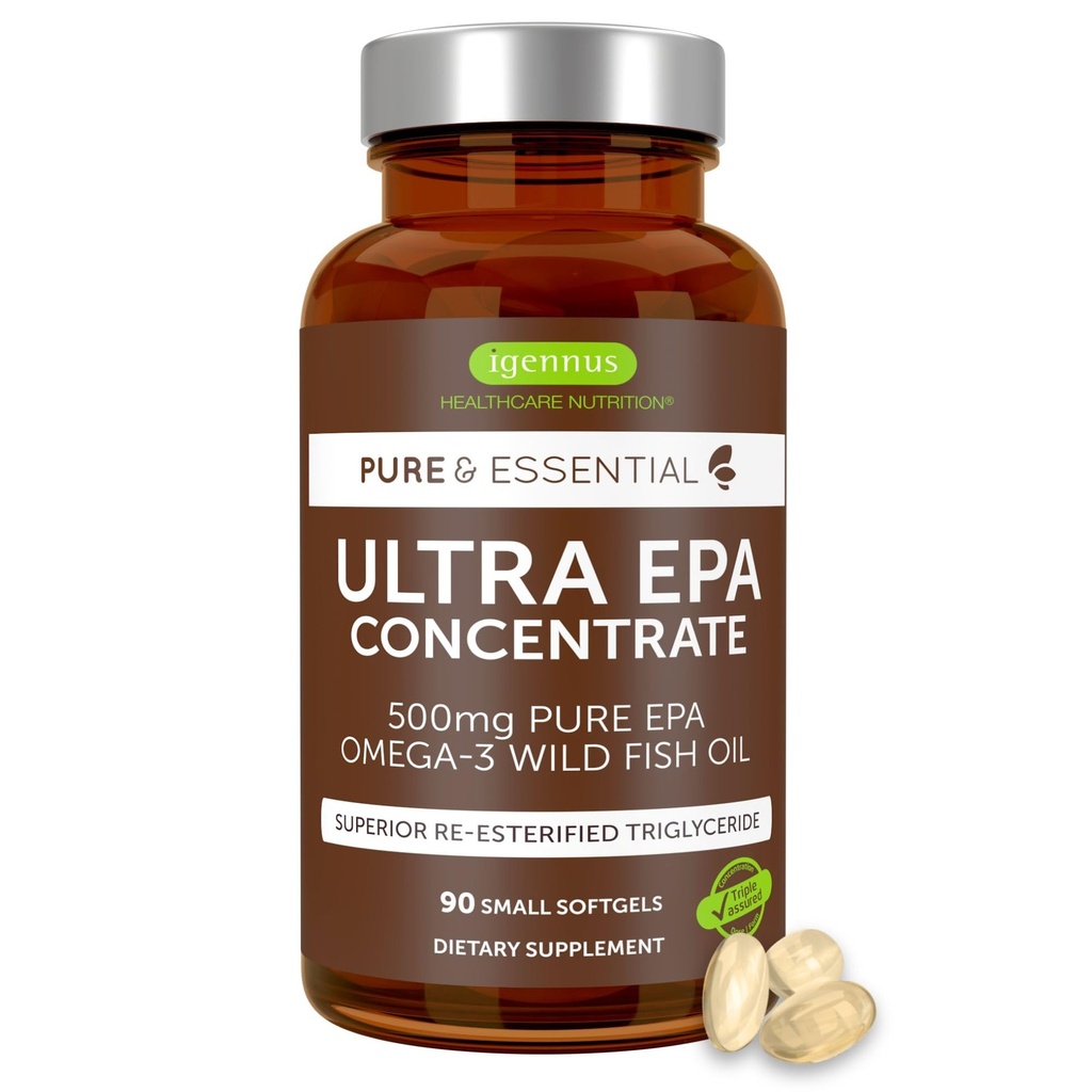 Igennus超純粋なオメガ-3 EPA 500mg、高濃度IFOS認定ワイルドフィッシュオイル、高度なrTGトリグリセリドフォーム、非GMO、90小Softgels
