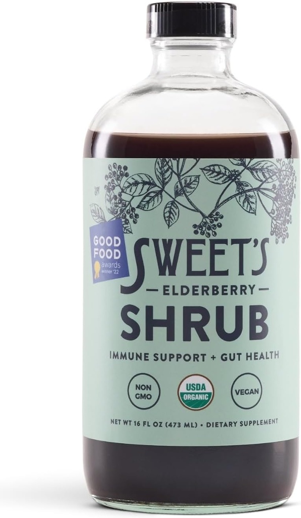 甘いエルダーベリーオーガニックスクラブ | USDA オーガニック | 消化器・免疫サポート | 汎用飲料 | モークテールミキサー | 16oz リサイクルボトル