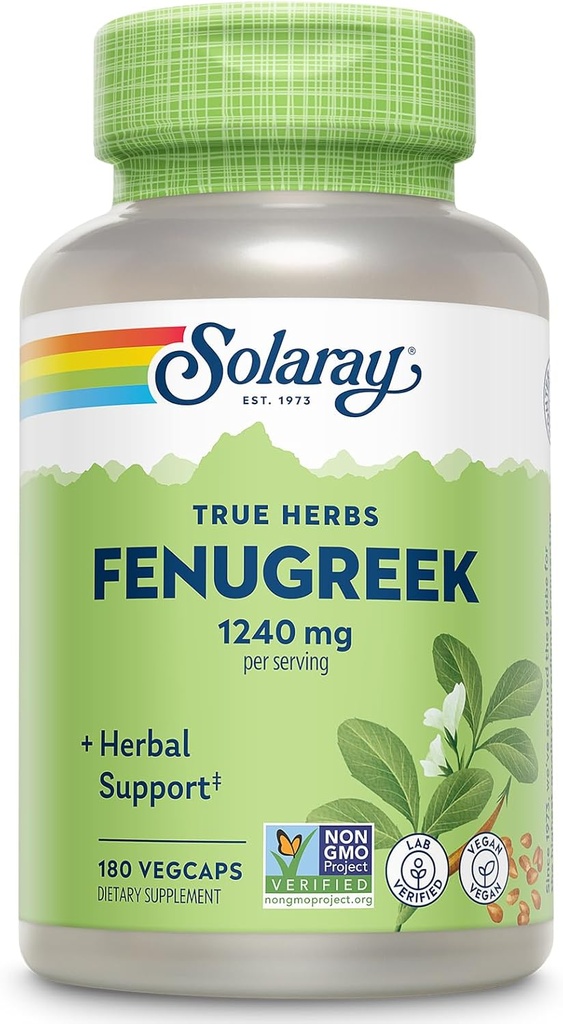 SOLARAY Fenugreek Seed 1240 mg, 健康的な消化をサポートし、より多くの, ビーガンとラボ品質のために検証, 90 サービング, 180 VegCaps