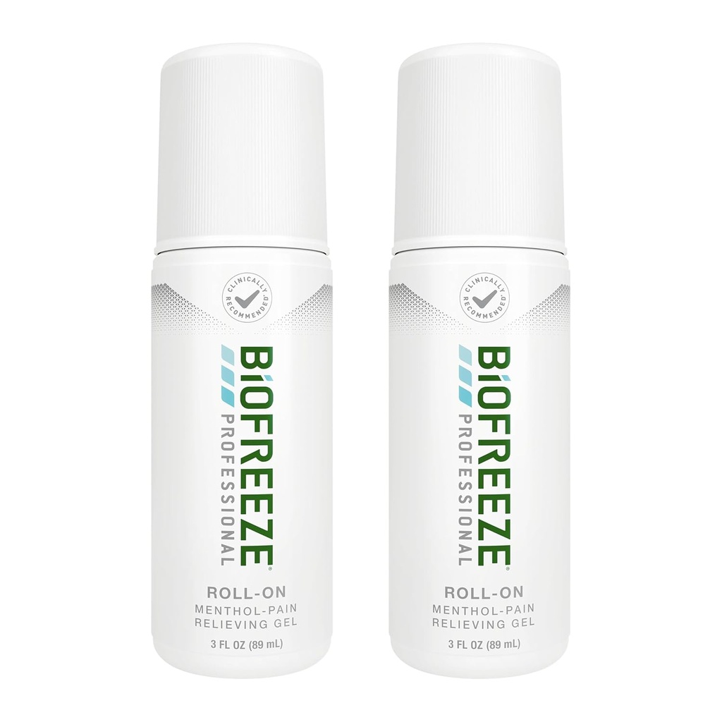 Biofreeze Professional Pain Relief Roll On for Knee, Neck, Hip, Joint, & Shoulder, Simple Backache Pain Reliever, Sore Muscle Relief, Roll-On Menthol Gel 3 Fl Oz (Pack of 2)