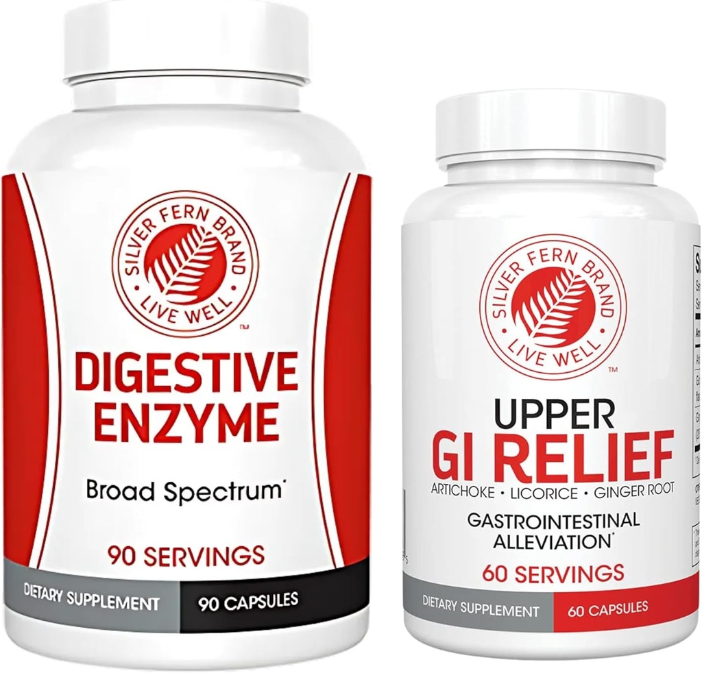 Silver Fern Brand - Upper and Lower GI Digestion Support Kit - GI Relief and Digestive Enzymes Bundle