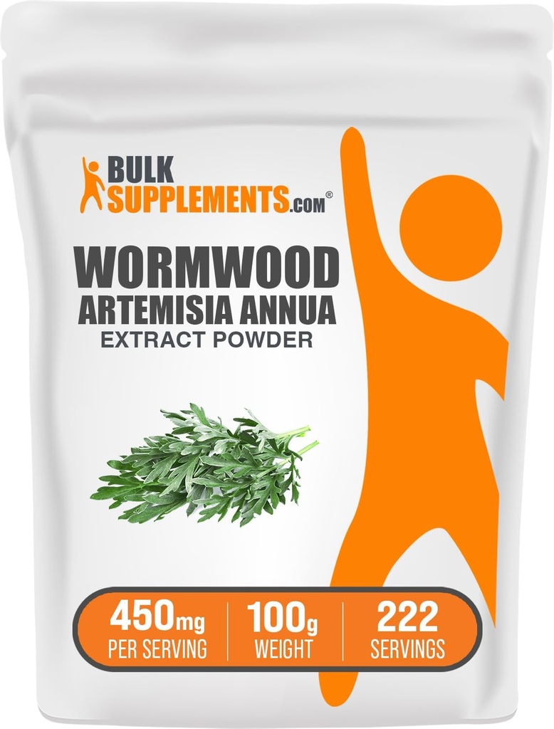 BulkSupplements.com Wormwood Extract Powder - Artemisia Annuaは、Sweet Wormwood Leaves、Herbal Supplement - Gluten Free、給餌あたり450mg、100g(3.5oz)(パッケージ1)