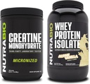 NutraBioクレアチンモノハイドレート、非風味、500gおよびWheyプロテインアイソレート、アルパインバニラ、サプリメントバンドル - 筋肉エネルギー、リーン筋肉成長、回復、および強さ