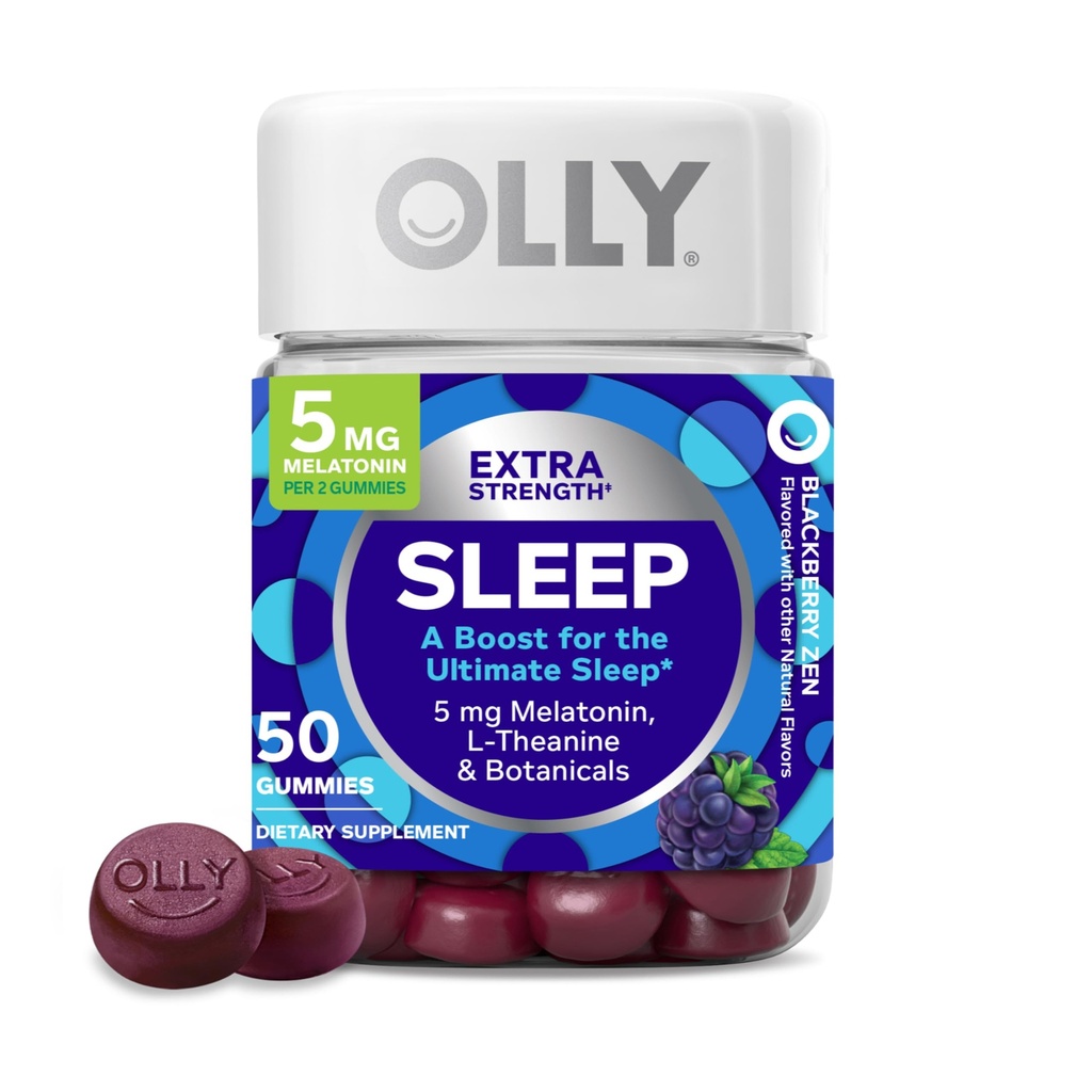 OLLY 余分な強さの睡眠の Gummy、5 の mg の Melatonin、L-Theanine、Chamomile、レモン バルム、睡眠の援助、BlackBerry - 50 の計算