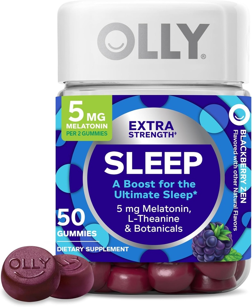 OLLY 余分な強さの睡眠の Gummy、5 の mg の Melatonin、L-Theanine、Chamomile、レモン バルム、睡眠の援助、BlackBerry - 50 の計算