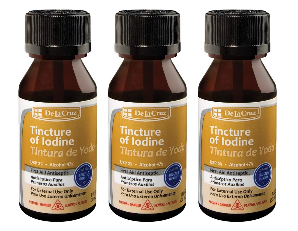 De La Cruz 2% Iodine のファースト・エイドの防腐剤、米国製 1 FL OZ (3 本のびん)