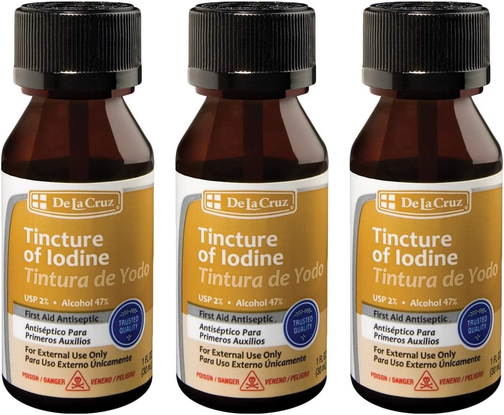 De La Cruz 2% Iodine のファースト・エイドの防腐剤、米国製 1 FL OZ (3 本のびん)